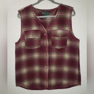 Vtg American Eagle Sz M Red Wool Plaid Vest Button Front Flannel Sleeveless Top